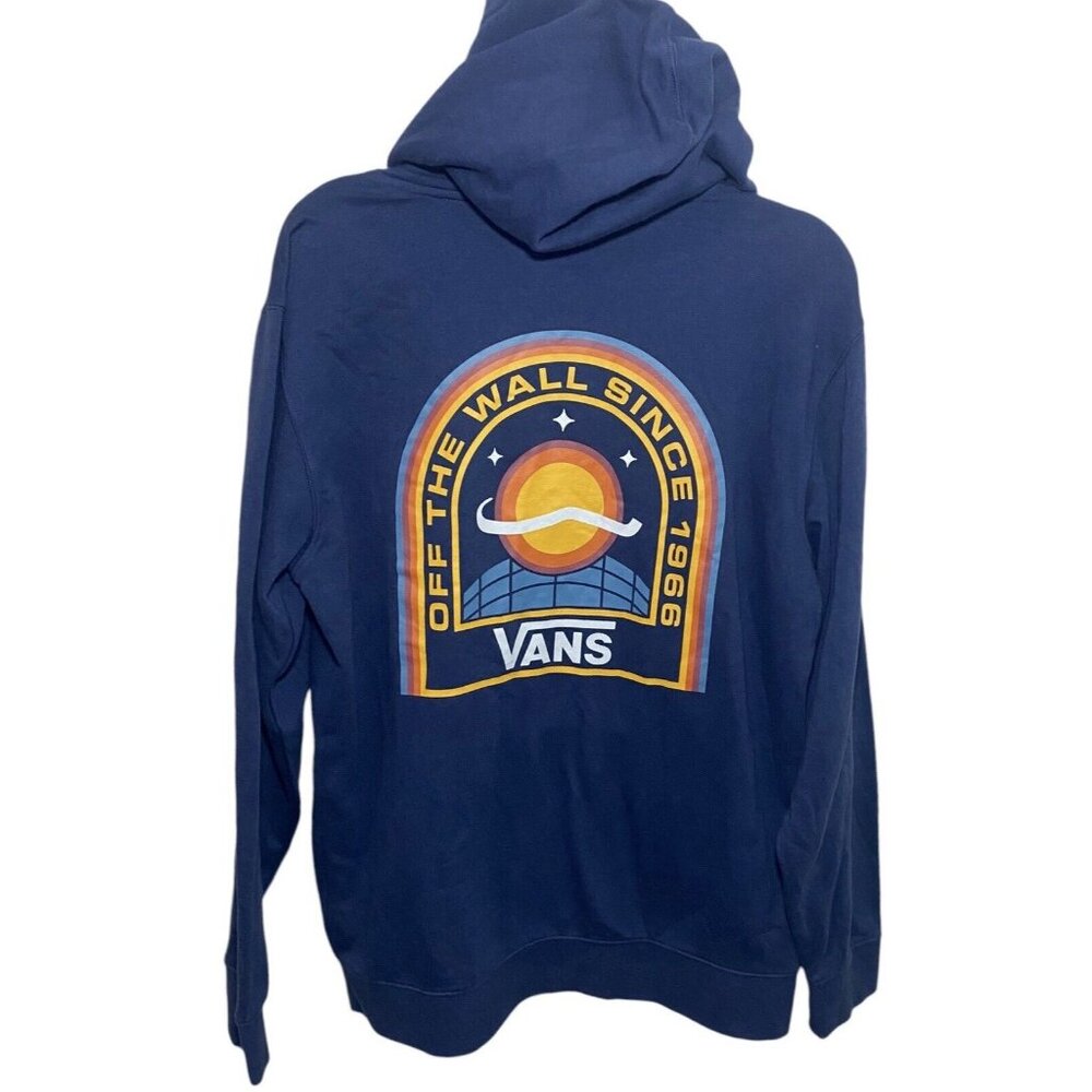 Vans Spaced Printed Hoodie Sweatshirt Mens Medium Navy Blue Space Logo‎ Graphic